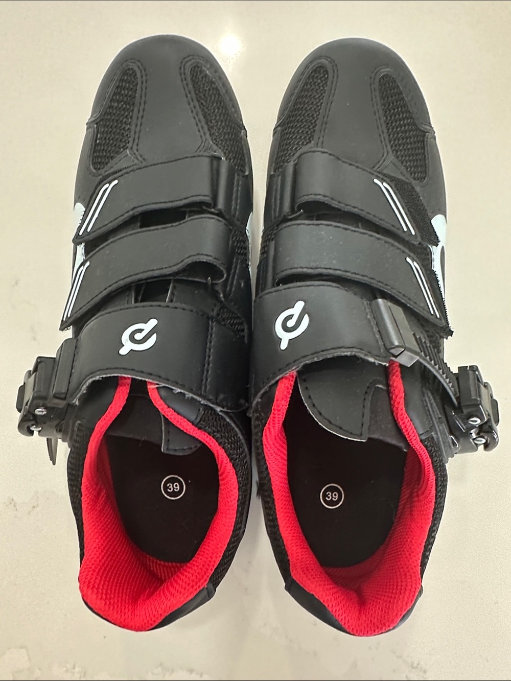 Original Peloton Cycling Shoes with Red Lining - Black EU 39, W8, M6